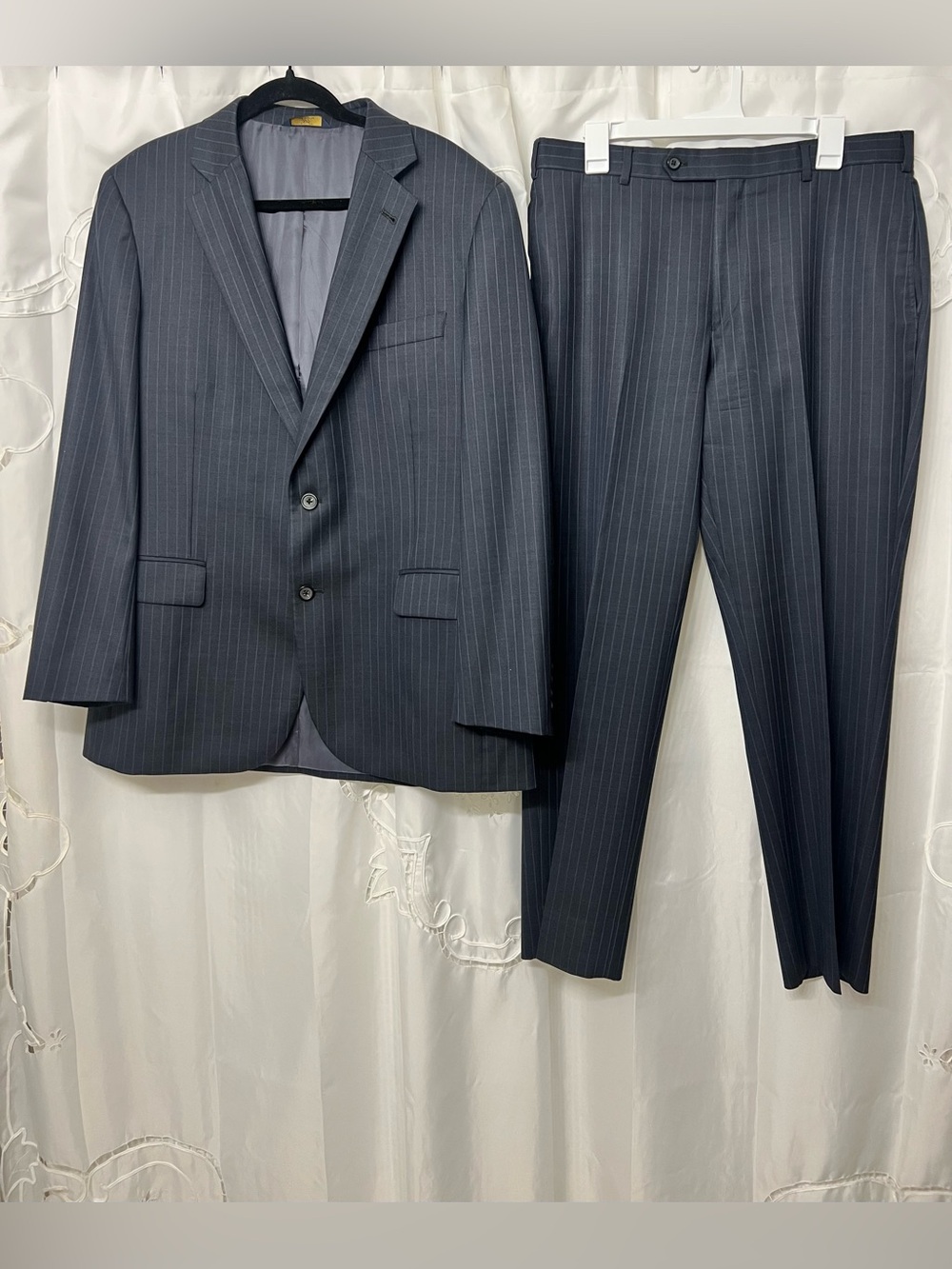 Brooks Brothers 346 Men’s 43L 35x31 Wool Pinstripe 2 Piece Suit Charcoal Blue